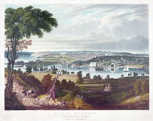 Stadt Washington von jenseits der Marinewerft, Gravur von William James Bennett (1787-1844) um 1834